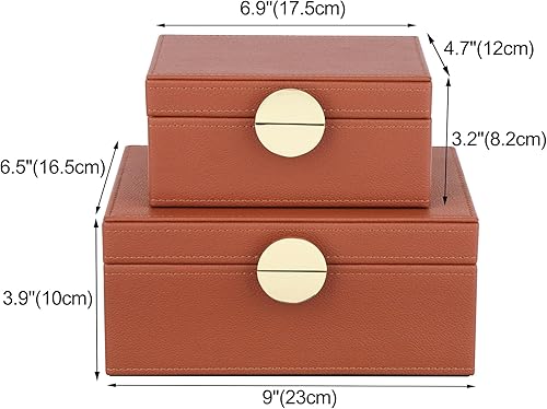 Miniatura 2 de HofferRuffer Faux Leather Jewelry Boxes, Decorative Boxes Storage Accessory Organizer with Gold Hardware Decor, Classic Vegan Leather Set of 2