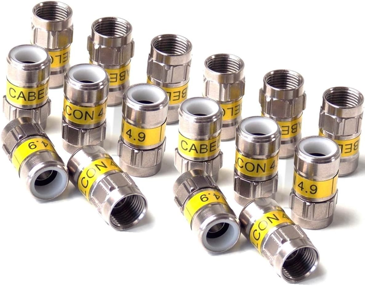 CabelconF-56 4.9 Self Install F Compression Connectors Yellow RG6 / 7 mm NiTin Pack of 16
