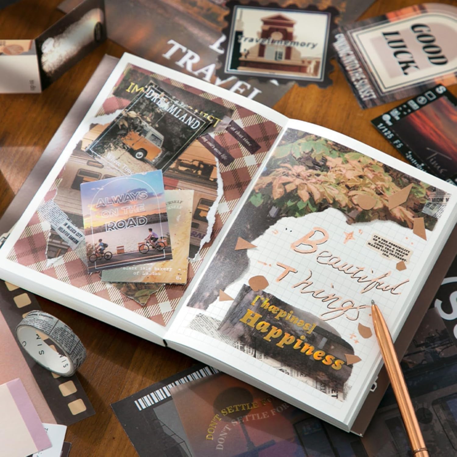 ATIRAMANIYA 346pcs Vintage Scrapbook Kit Aesthetic Junk Journal Set with Stickers, Washi Tape, A6 Notebook & Decorative Paper, All-in-One Scrapbook Kit Stationery (Time Traveler)