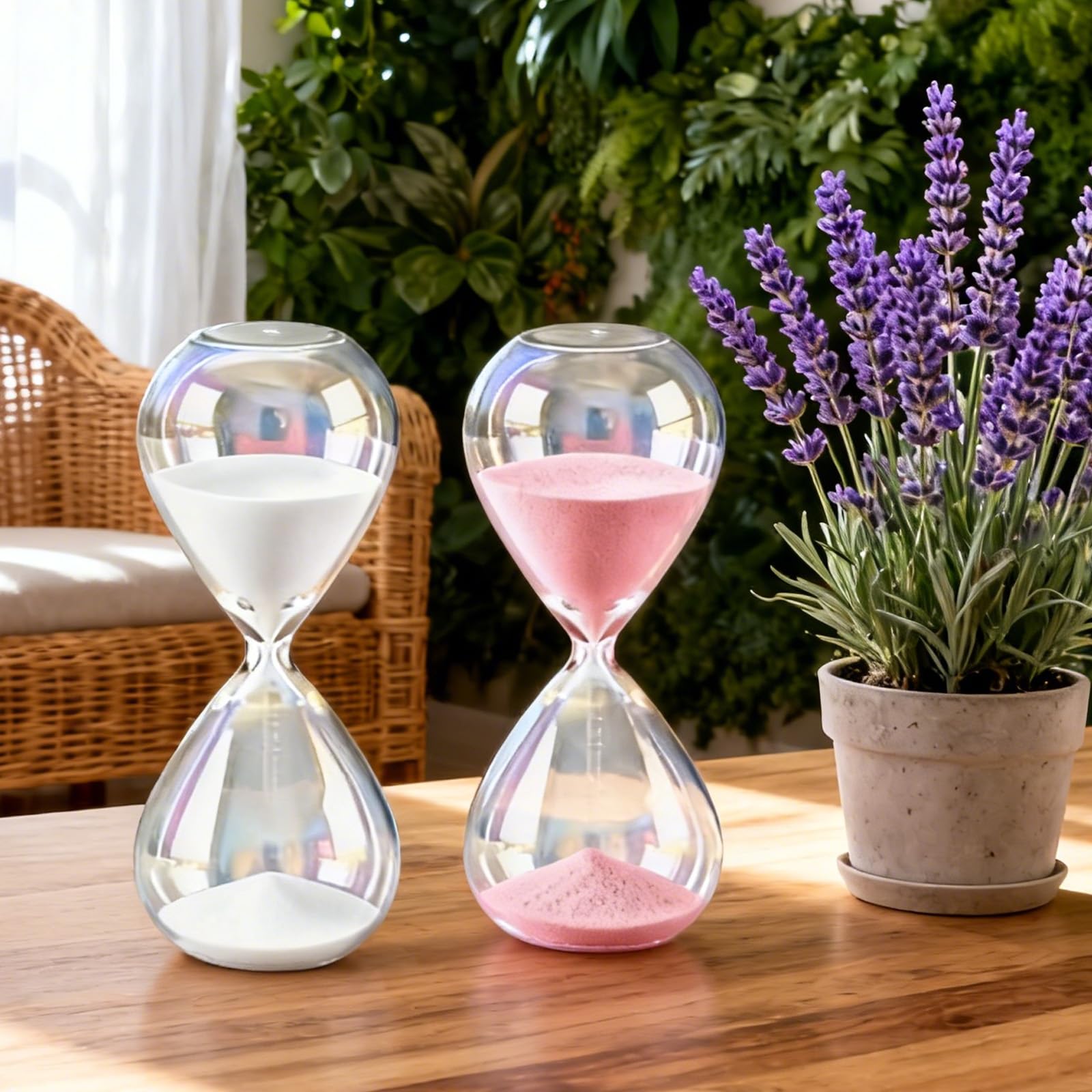Set Da 2 Clessidre Grandi Da 30 Minuti – In Vetro Borosilicato Con Sabbia Fine, Design Rosa E Bianco, 20x8 Cm, Per Decorazione, Studio E Meditazione