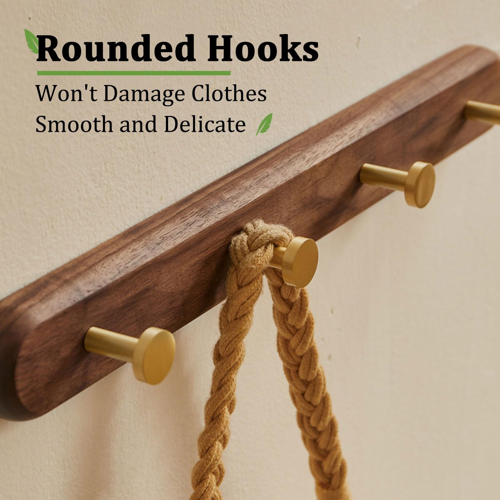 Genérico Perchero de Pared de Madera de Nogal Negro con Ganchos de Cobre Puro ganchos decorativos modernos de abrigo, para baño dormitorio ropa mochila, natural resistentes(Black walnut,8 hooks*80cm)