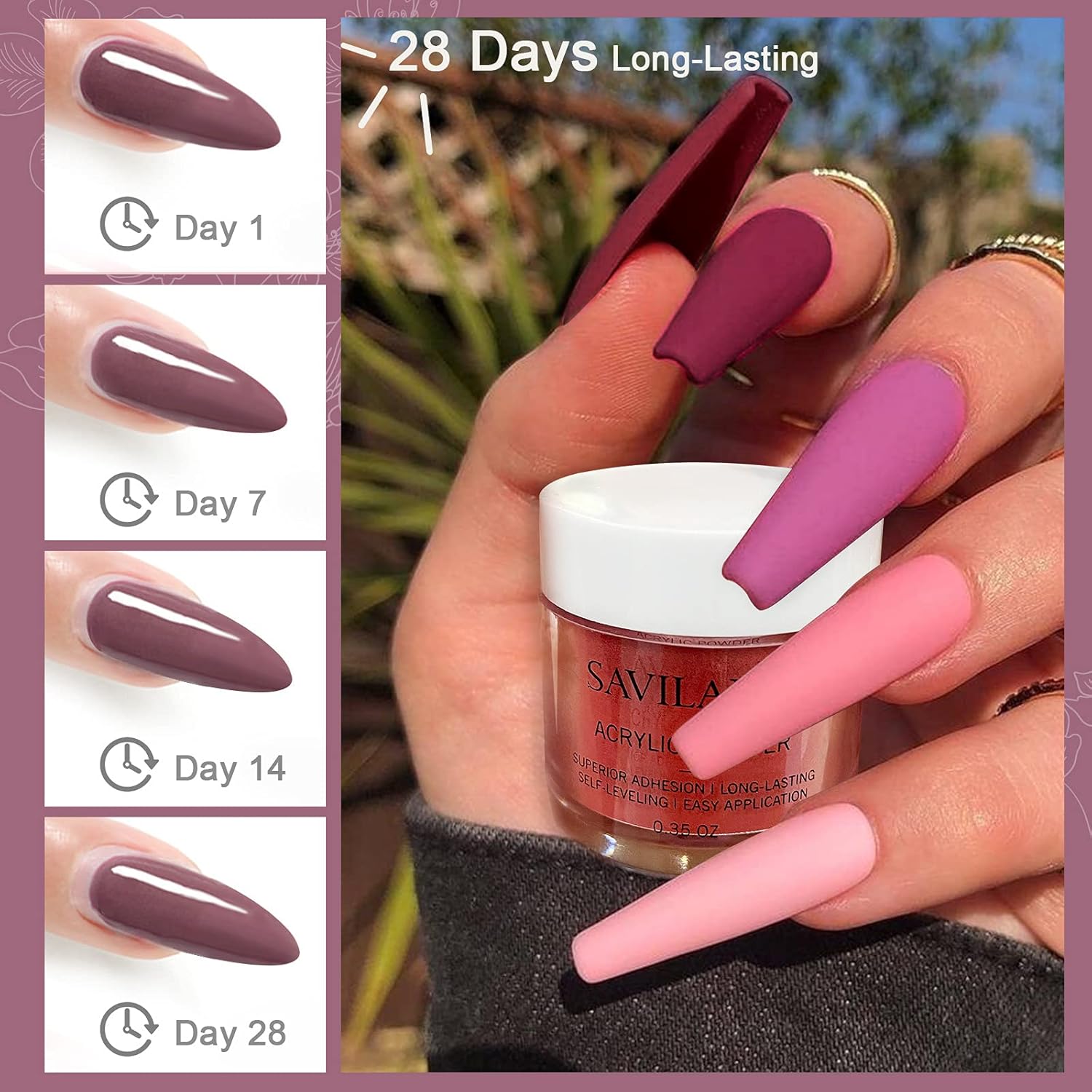 Saviland Acrylic Powder Set, 10 Colors Acrylic Nail Powder Set Burgundy Collection Glitter Professional Polymer Powder for Acrylic Nails Extension No Nail Lamp Needed : Everything Else