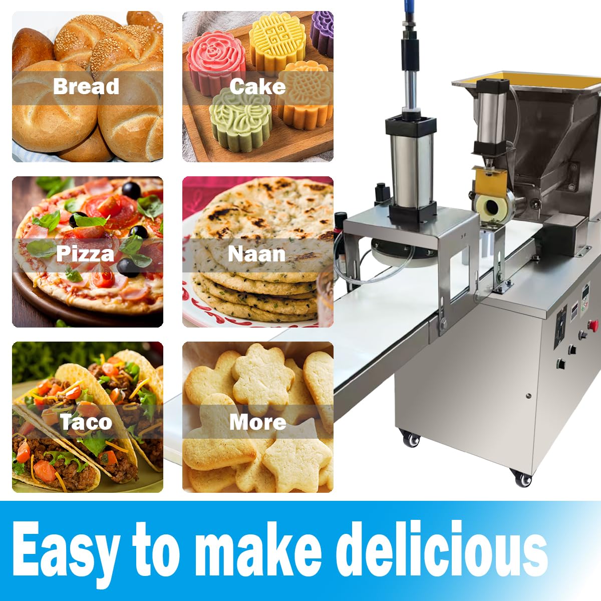 TXMACHINE® Dough Divider Cutter Presser Machine 7inch Automatic Pastry Pizza Dough forming Pressing Machine Dough portion Machine 0.12-1.18in Thickness 1-600g (220V/50HZ, with non-stick surface)