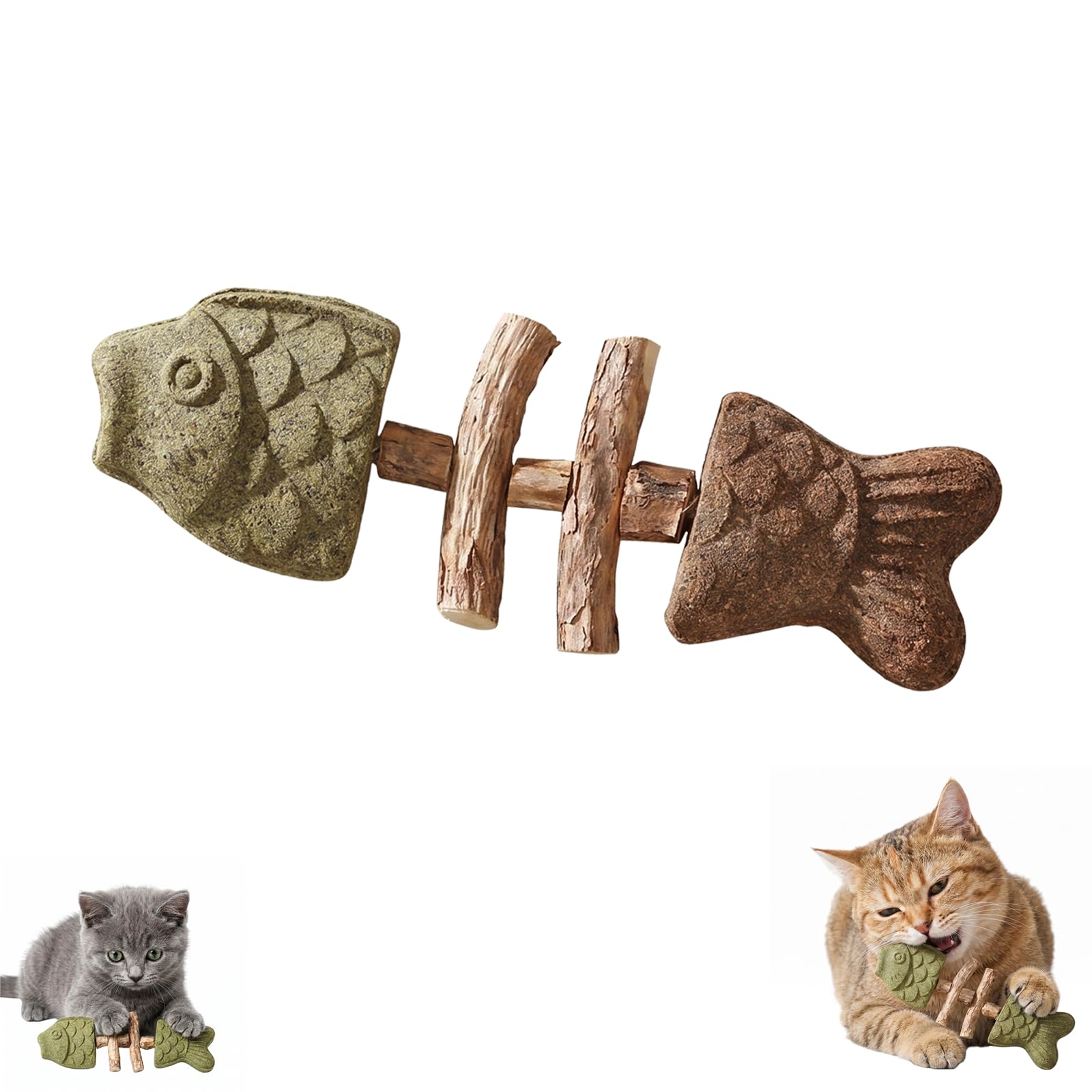 Natural Fishbone Catnip & Silvervine Chew Cat Toy, Fix Your Cat’s Dental Health, Wooden Catnip Teeth Cleaning Stick, Interactive Kitten Chew Playthings (Mixed Flavor)