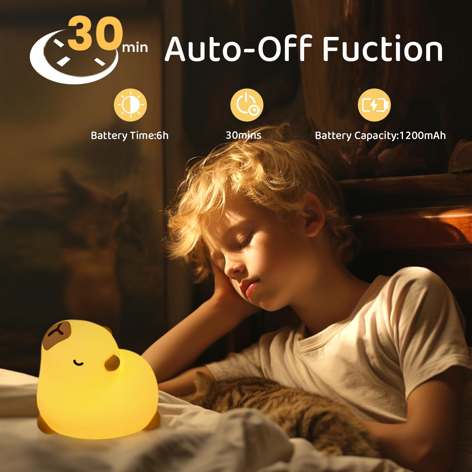 Refluxe Capybara Night Light, Silicone Rechargeable Animal LED Touch Lamp, Bedside Lamp - Image 2