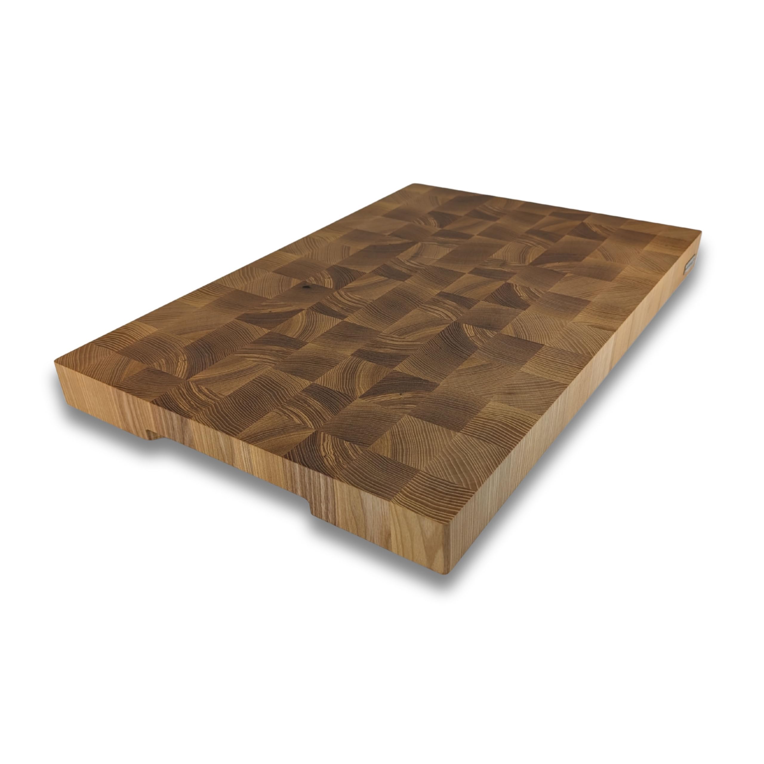 Premium Stirnholz Schneidebrett XXL aus Eschenholz – 60 x 40 x 4,5 cm Riesiger Hackblock ohne Saftrille, mit Griffmulden & Rutschfesten Silikonfüßen – Handgemacht in Manufaktur
