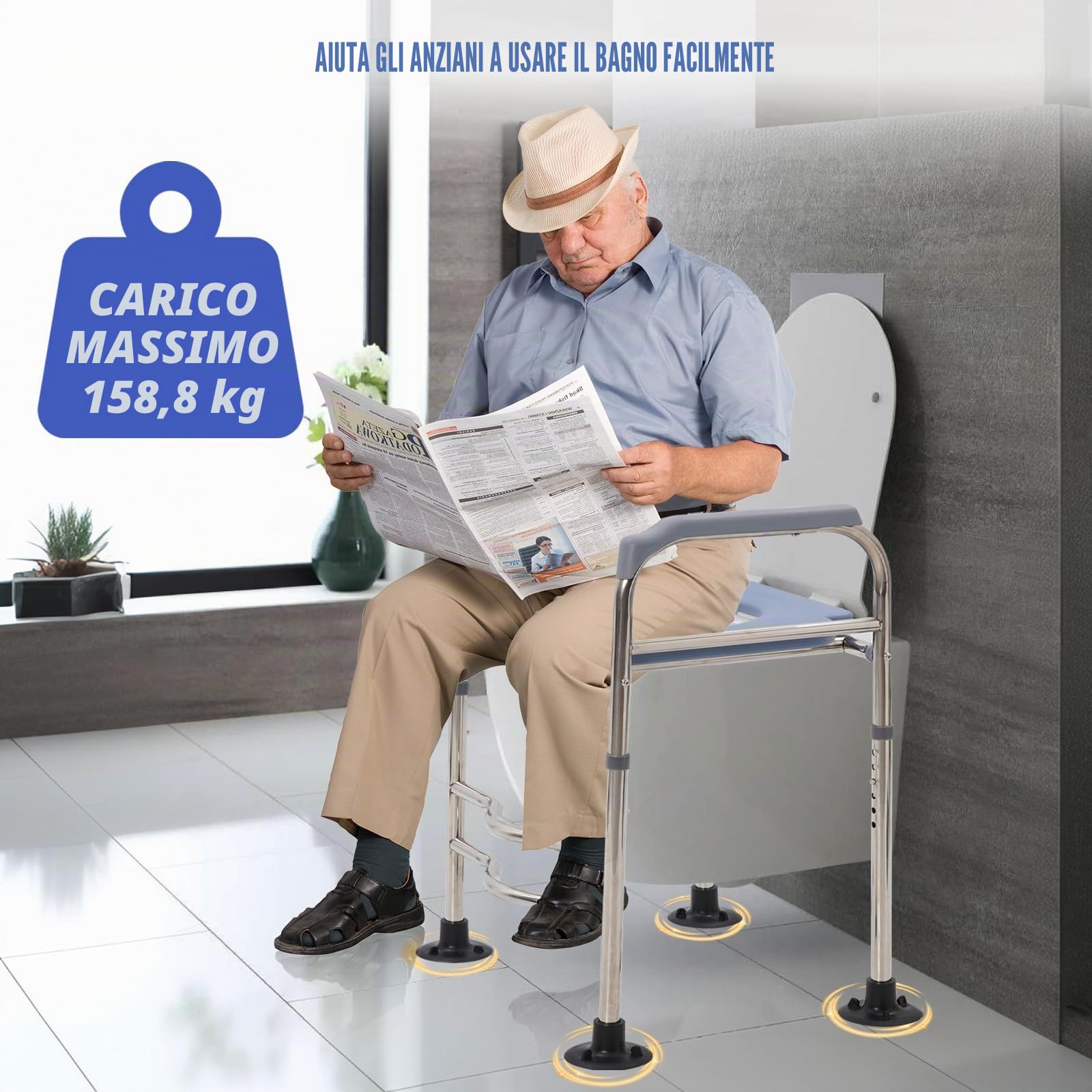 Rialzo Per Water Per Anziani, Sedia WC Regolabile In Altezza. Alzawater Per Protesi Anca. Altezza 64-74 Cm, 48 x 38 Cm, Adatto Ad Anziani, Donne Incinte E Persone Con Mobilità Ridotta.