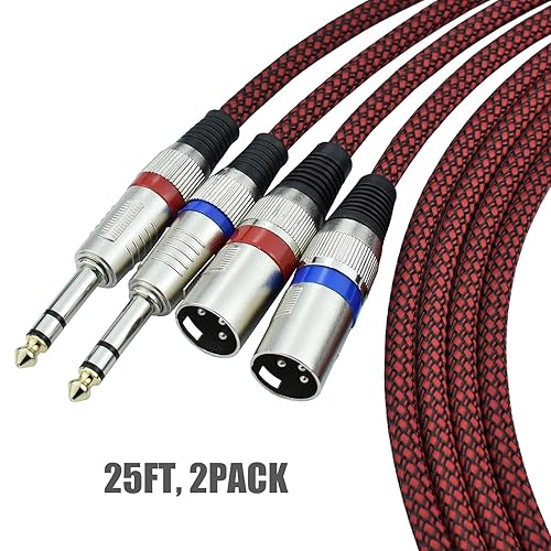 Miniatura 9 de Cable XLR macho a TRS de 14 de pulgada equilibrado, adaptador de cable de micrófono estéreo a XLR de 6.6 pies, trenzado de nailon, blindado con OFC,