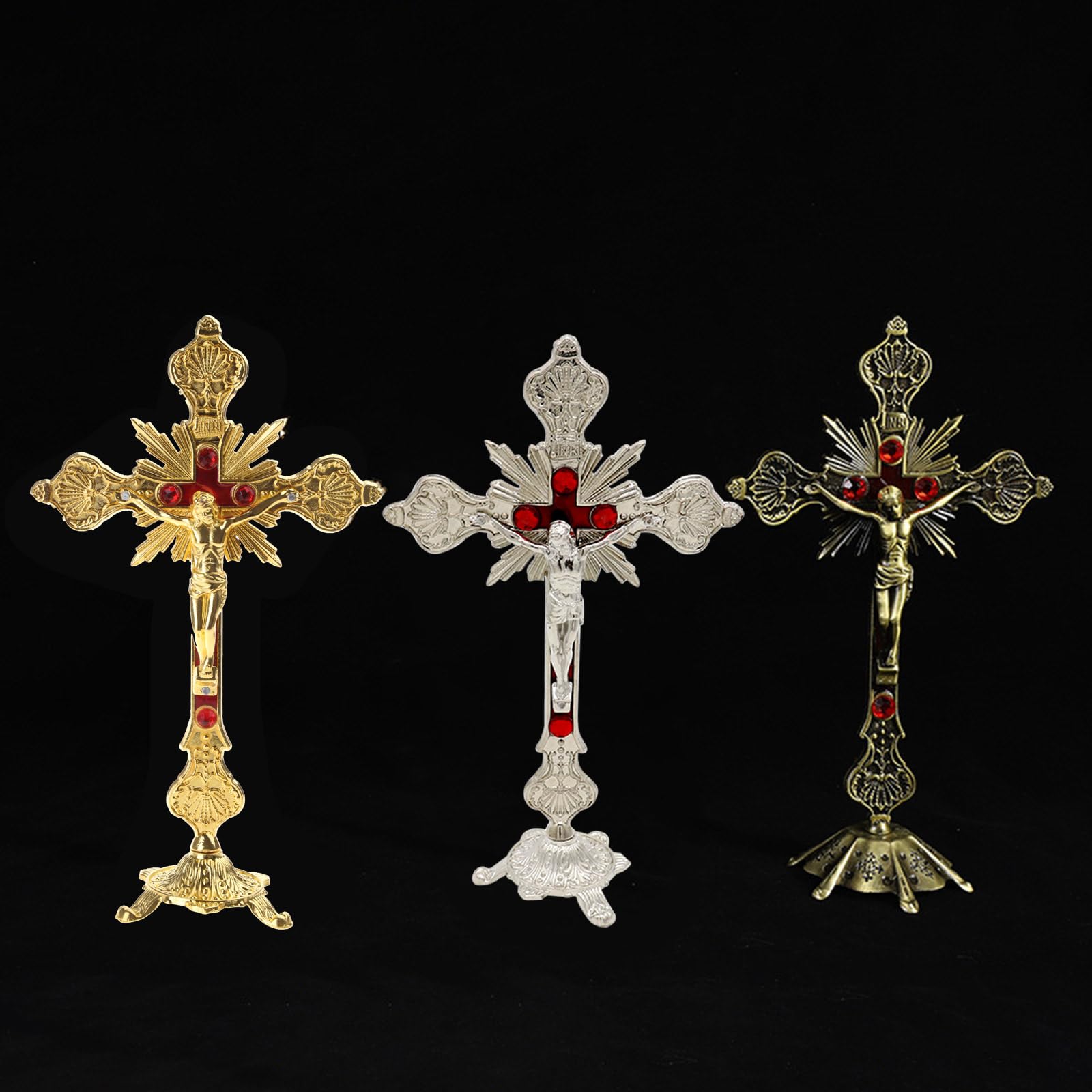 Crucifix Sur Pied 24,1 Cm - Statue Religieuse Catholique En Alliage Antirouille Avec 3 Couleurs
