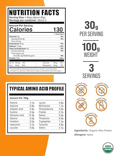 Miniatura 2 de BULKSUPPLEMENTS.COM Polvo de proteína de arroz orgánico, proteína en polvo sin sabor, proteína vegetal en polvo, proteína vegana en polvo, sin