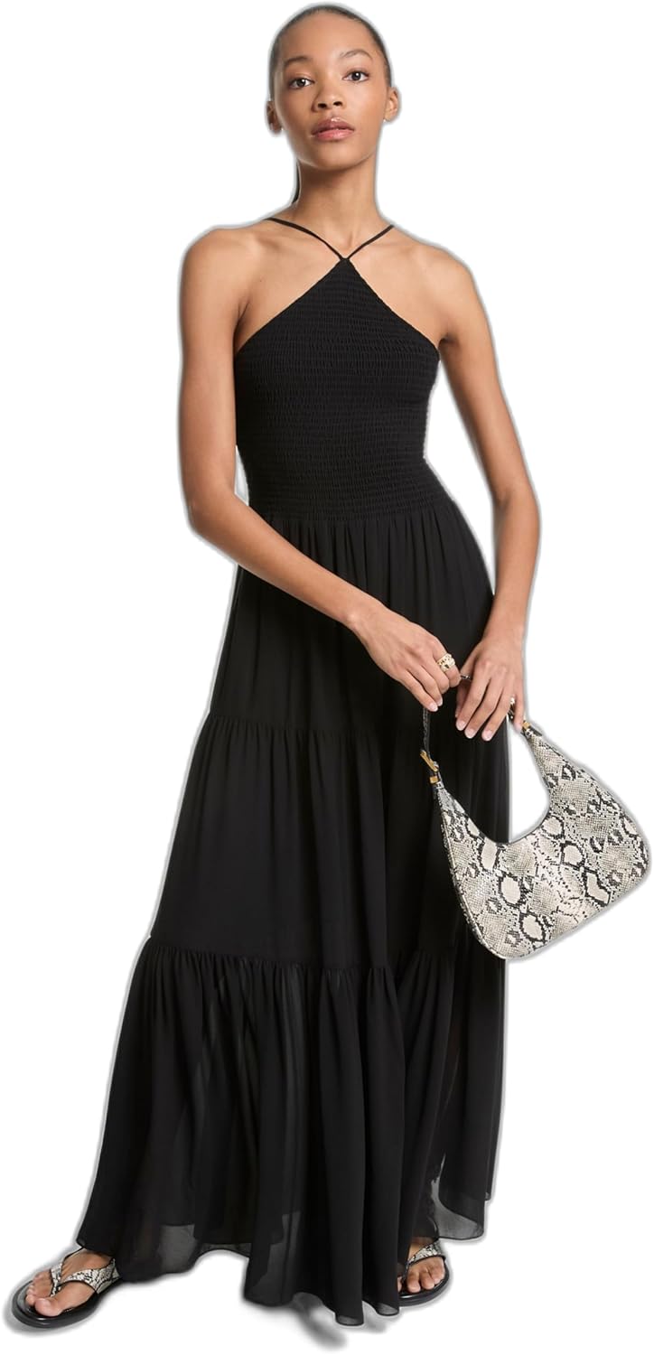 Michael Kors Womens Smock Halter Neck Maxi Dress