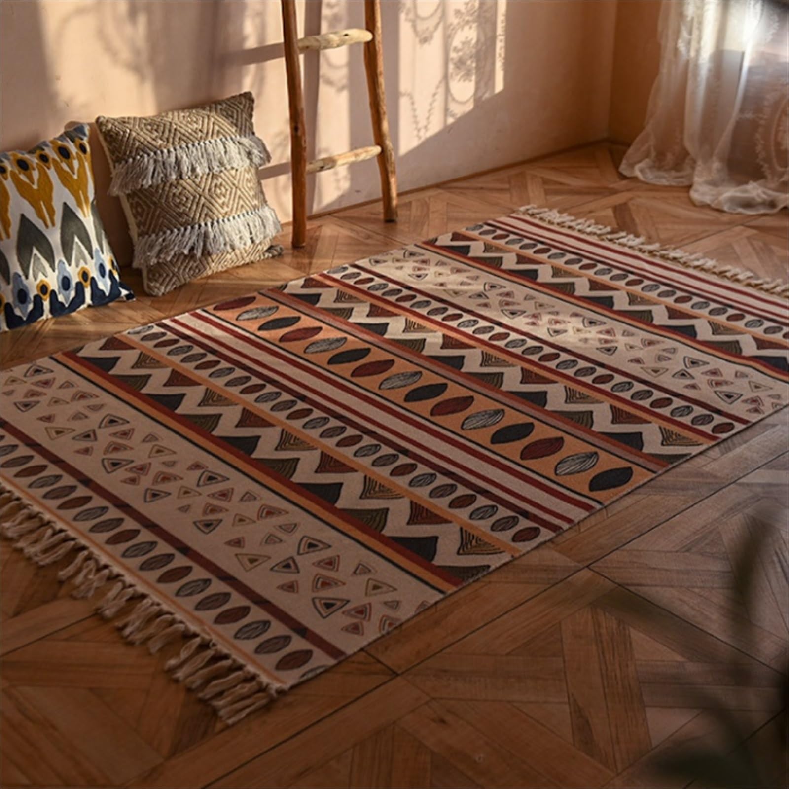 Tappeto da bagno in cotone con nappe marocchine, tappeto da bagno, tappeto da bagno, decorazione per la casa, ingresso, zerbino per interni, 120 x 170 cm