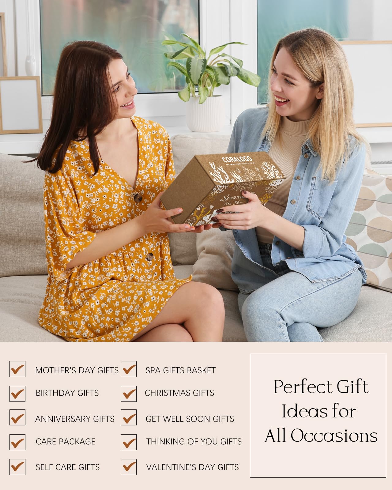 Coralogo  Spa Gift Baskets - Natural Pampering Spa Set, Self-Care Get Well Soon Basket,Thank You Gifts, Unique 11pcs Gift Set for Women Wife Mom Her Birthday Valentines Day Mothers Day: Rose