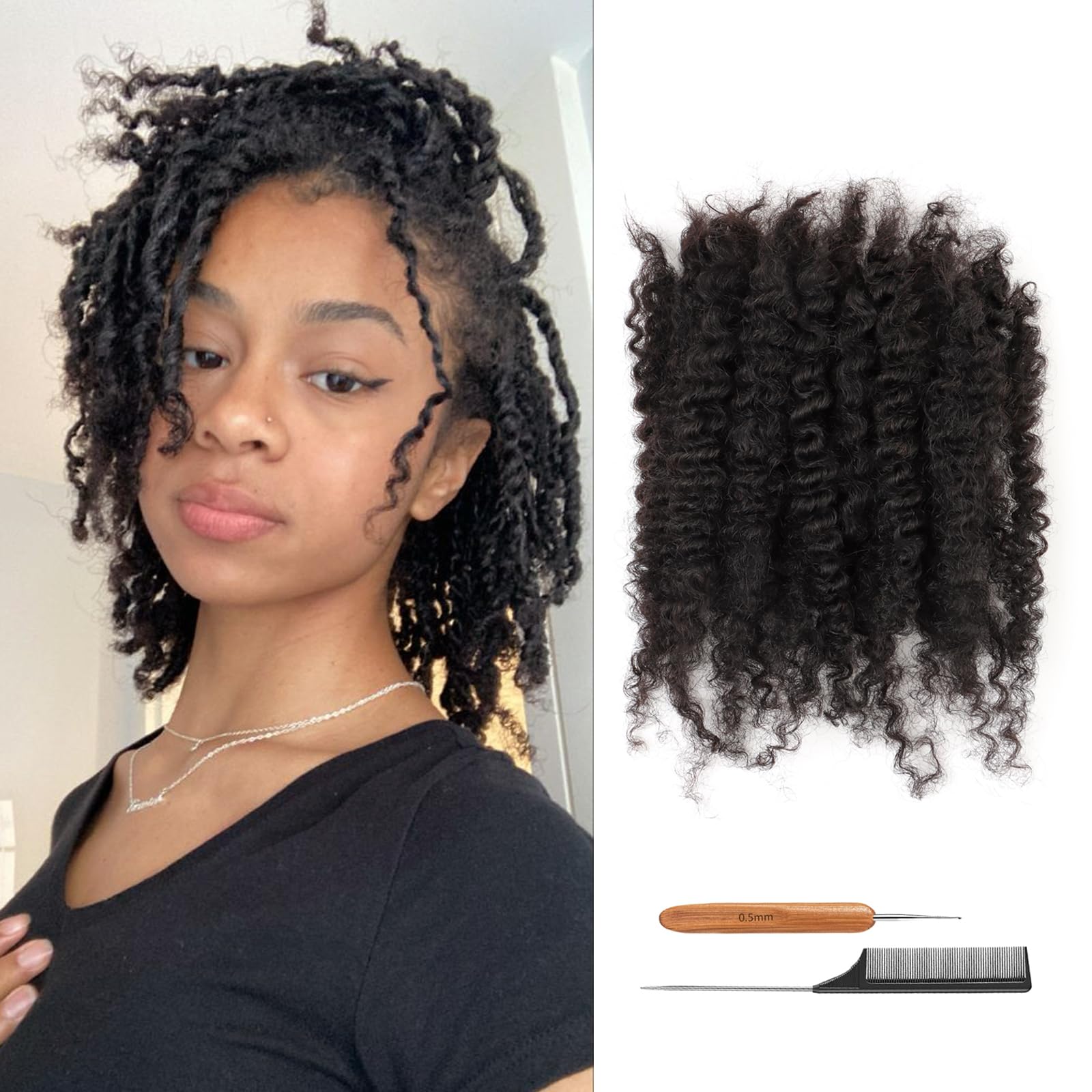 ADIASAI Afro Kinky Bulk Curly Human Hair 16 Inch 50g for Permanent Micro Locs Mini Kinky Twist Braids Loc Extensions Dreadlock Extensions Repair Locs