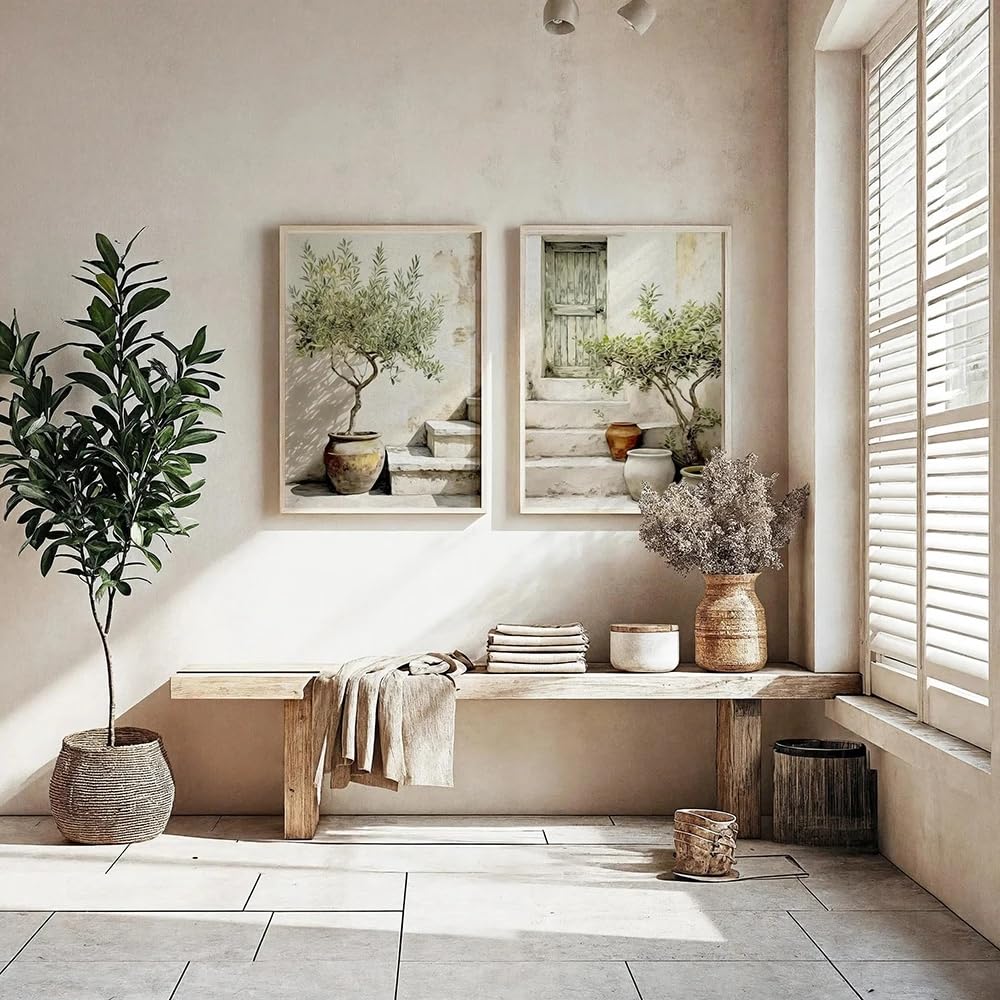 LTjiajuypd Mediterranean olive tree wall art, rustic decor poster, neutral coastal farm artwork, home living room decor(50x75cm-2Pcs)