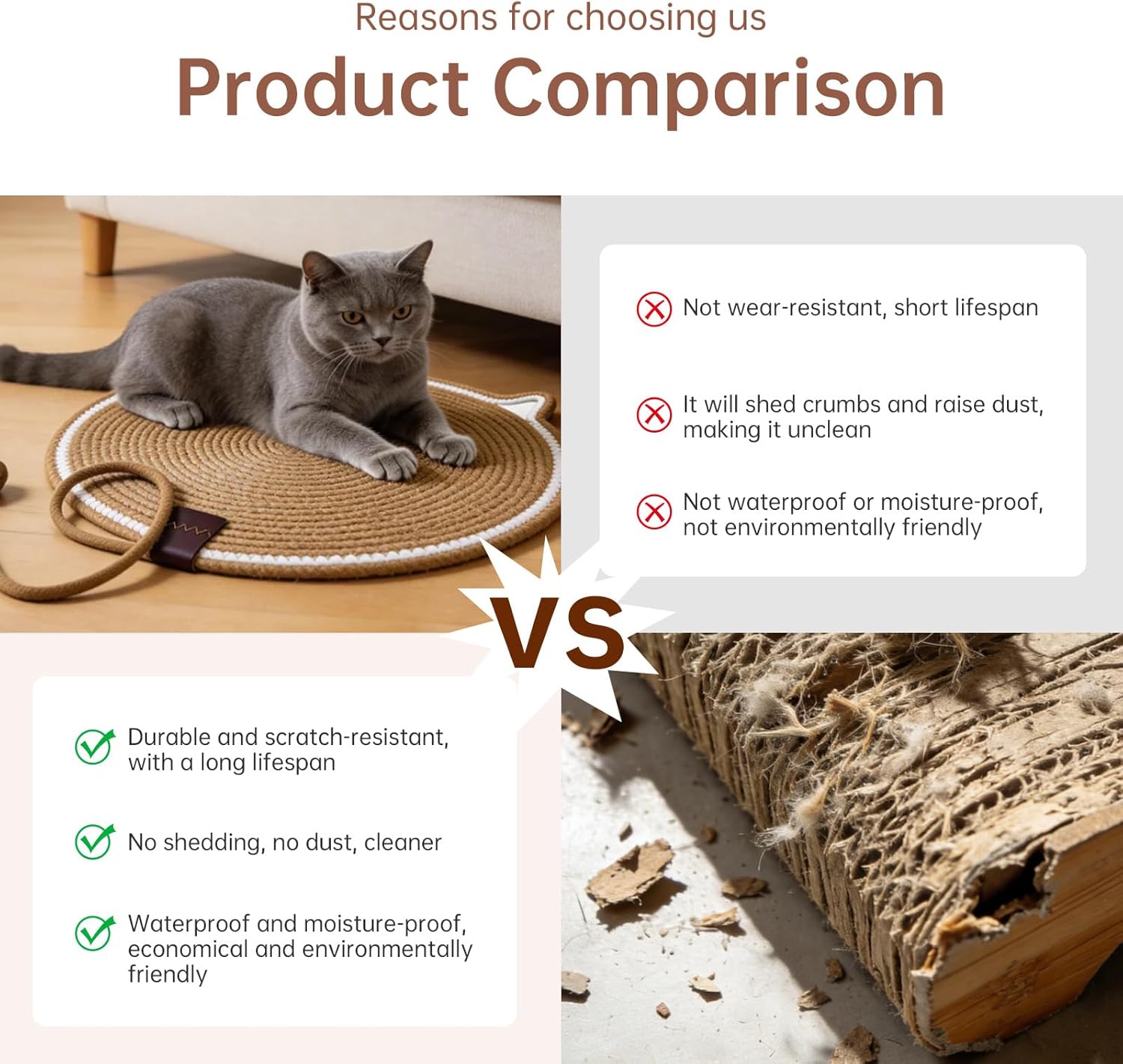 Cat Scratcher Mat, Natural Cotton Rope Cat Scratch Pad, 18.11'' Round Horizontal Floor Cat Scratching Pads for Indoor Cats, Cat Furniture Protector for Wall, Couch, Carpets, Sofas (white, Extra Large)