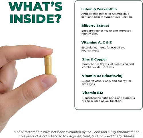 Miniatura 4 de Vision+ - Mezcla de apoyo ocular con vitaminas y suplemento mineral con luteína, zeaxantina, extracto de arándano, vitaminas A, C y E, zinc y cobre,