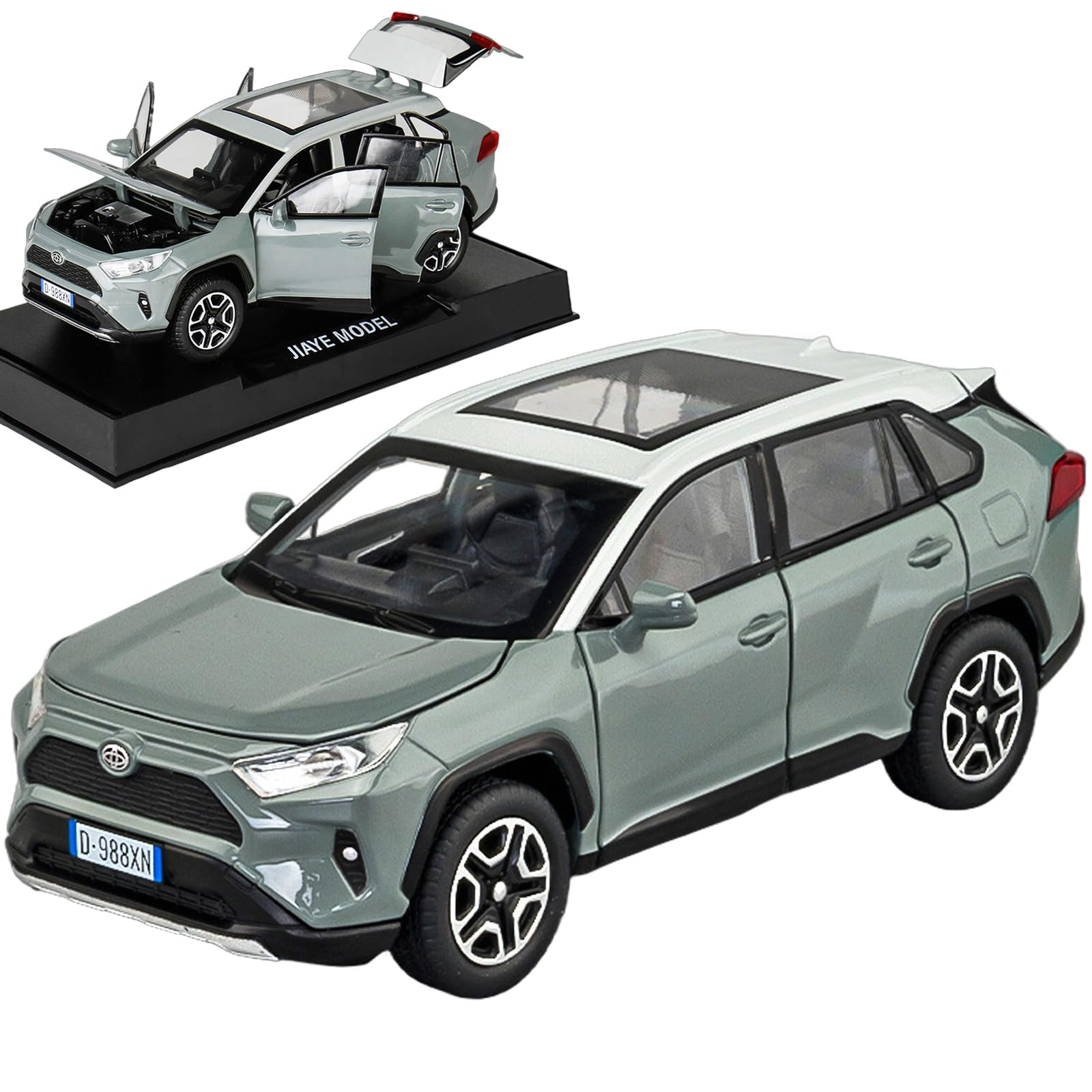 Toy Car RAV4 Model Cars Pull Back Toys diecast Cars 1/32 Metal Collect car with Light and Sound Pull Back for Boys Children Age 3 + Year Old Festival Gift(Green)
