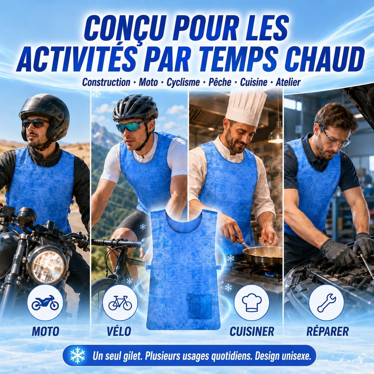 Générique Gilet Rafraîchissant pour Homme et Femme contre la Chaleur, Été Réutilisable, Gilet Froid Réglable, Gilet de Glace Imperméable PVA, pour les Sports de Plein Air, la Randonnée et le Travail