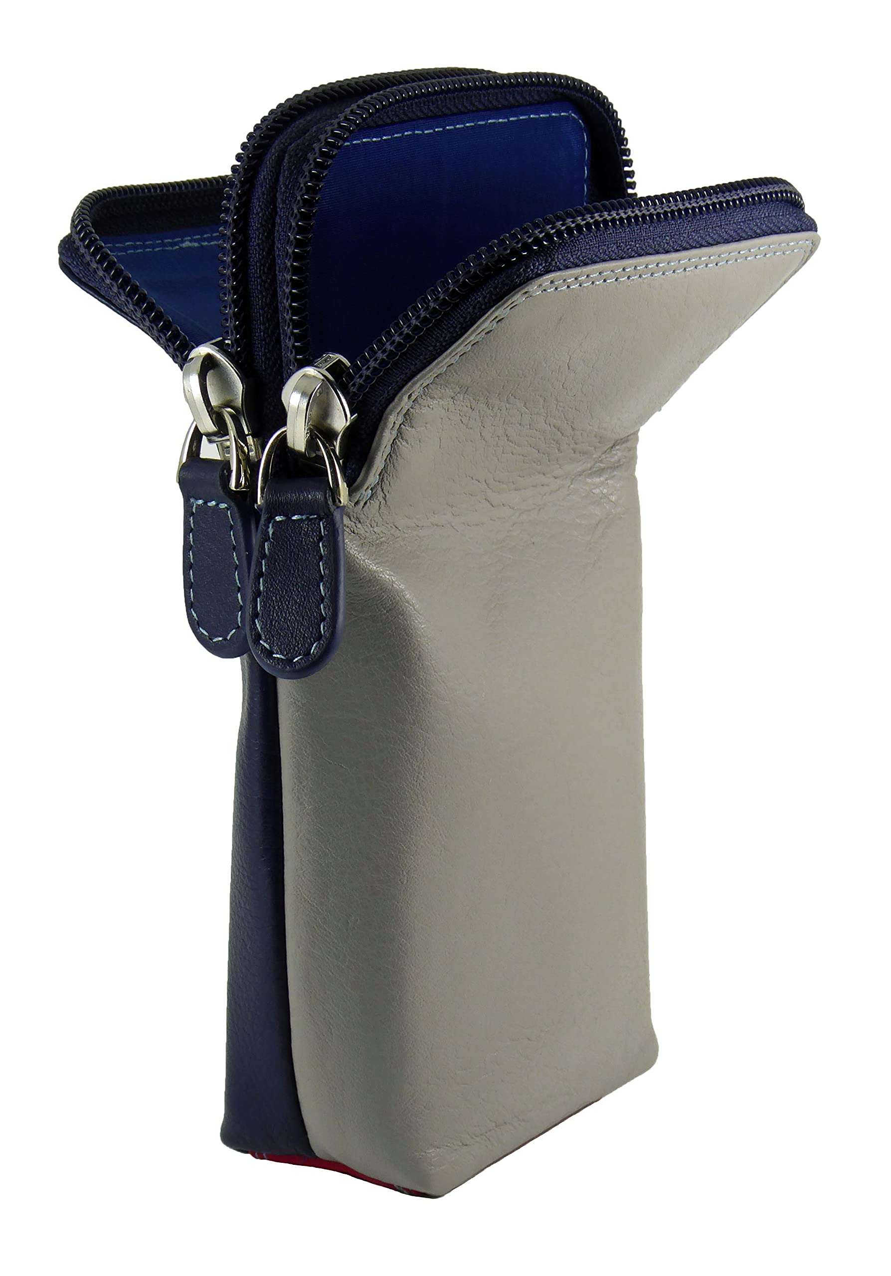 Hide and Sleek Multi-Coloured Soft Leather Double Spectacle Glasses Case (Navy/Taupe)