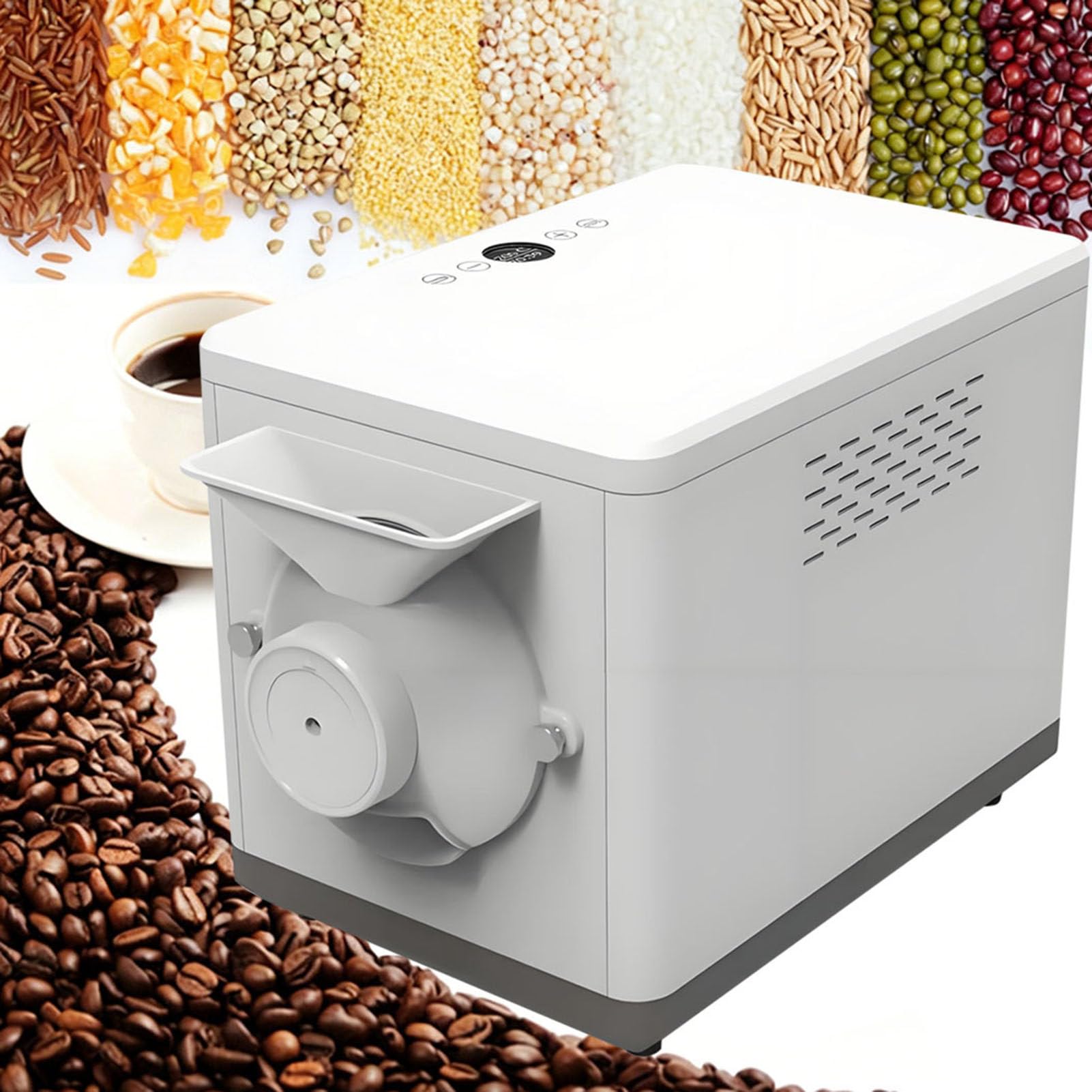 SHENGSHIYU Electric Coffee Roaster Machine 1600W,1500G Capacity,100℃-250℃ Temperature Control,Non-stick Pot,Ideal for Home and Commercial Roasting,360° Even Stirring,Low Noise White