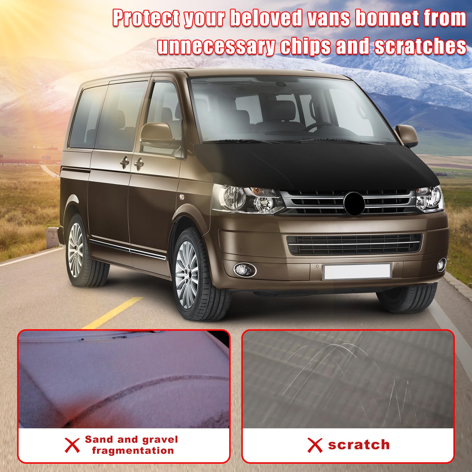 Protector del Capo Compatible con VW T5 Transporter & Caravelle 2003-2009 Protección del Capó Bonnet Bra Tuning - Negro