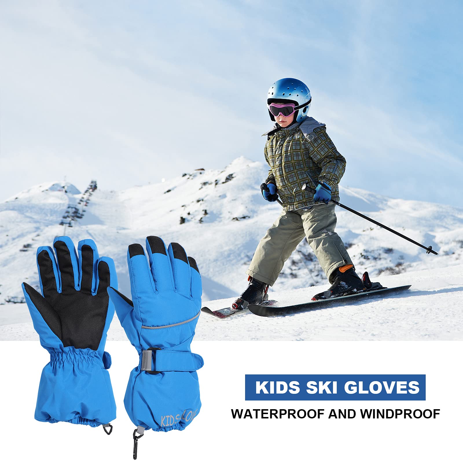 QKURT Guantes de Esquí para Niño, Manoplas Invierno Clima Frío 4-13 Años Trineo Snowboard Patinaje Ciclismo