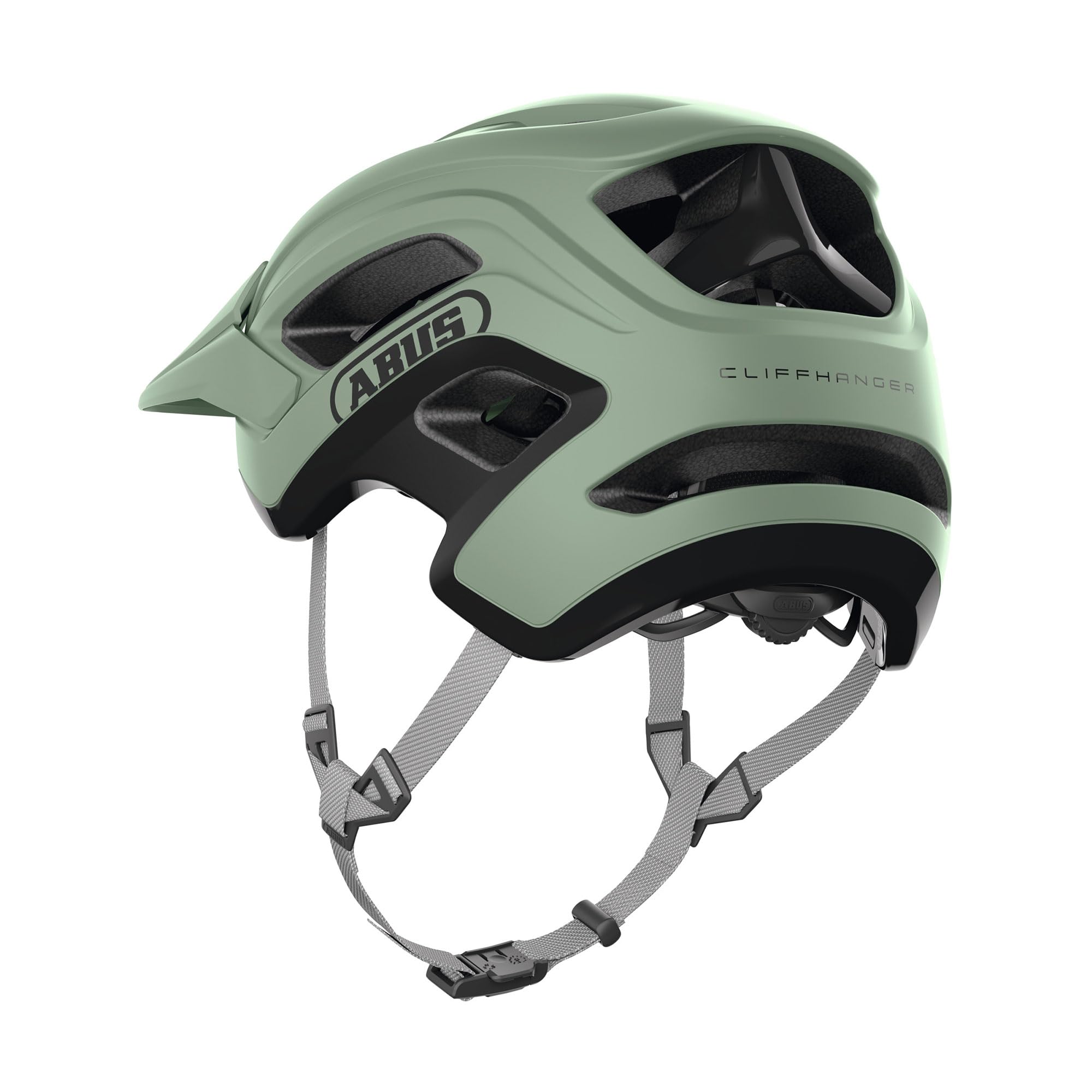 ABUS Cliffhanger Casco MTB de Bicicleta, Mist Green, S | Casco MTB Singletrail y Enduro, cierre magnético, visera ajustable, almohadillas lavables