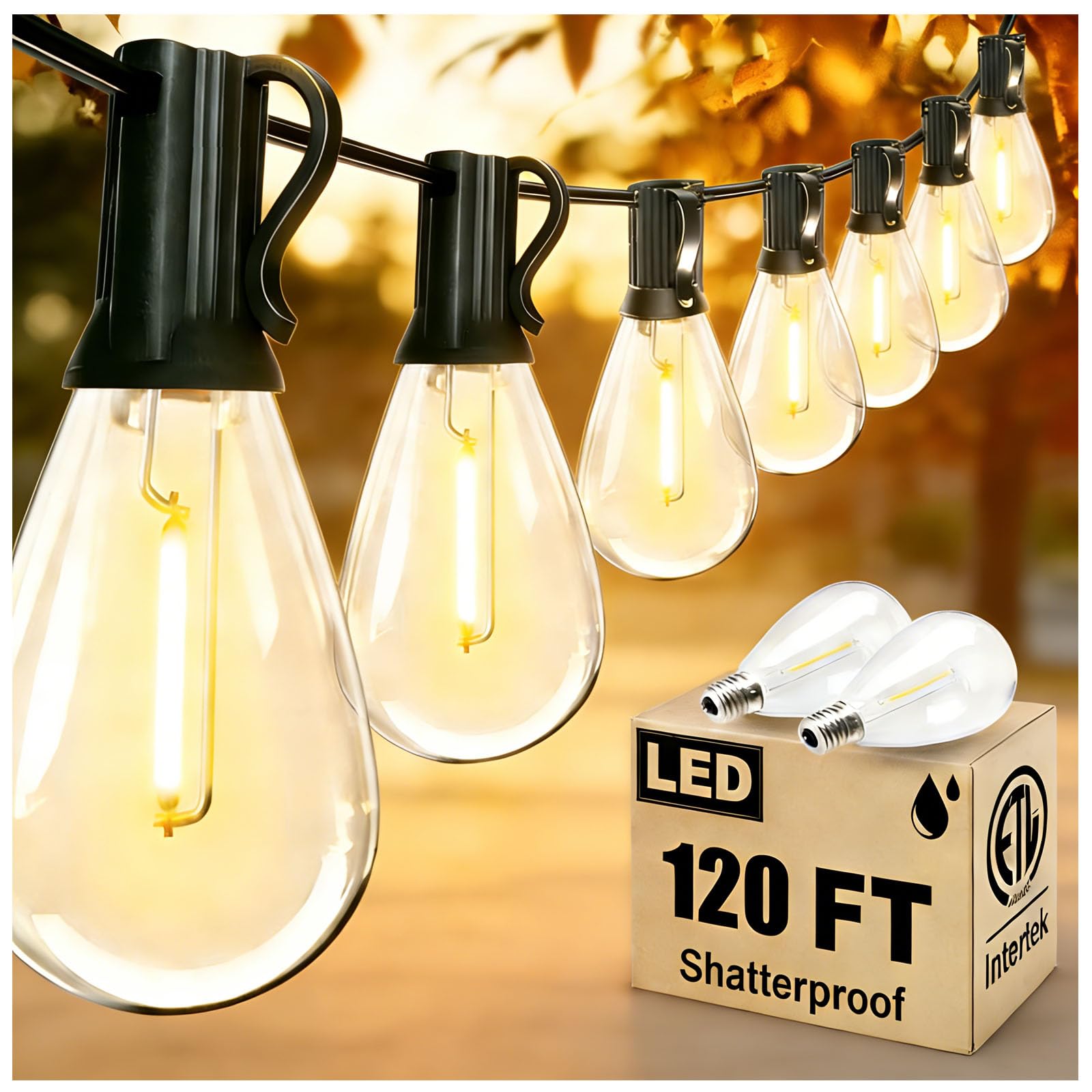 REEMEER Catena luminosa da esterno ultra lunga impermeabile con 30 + 2 lampadine Edison infrangibili per veranda, terrazza, giardino, patio, balcone 30 + 2