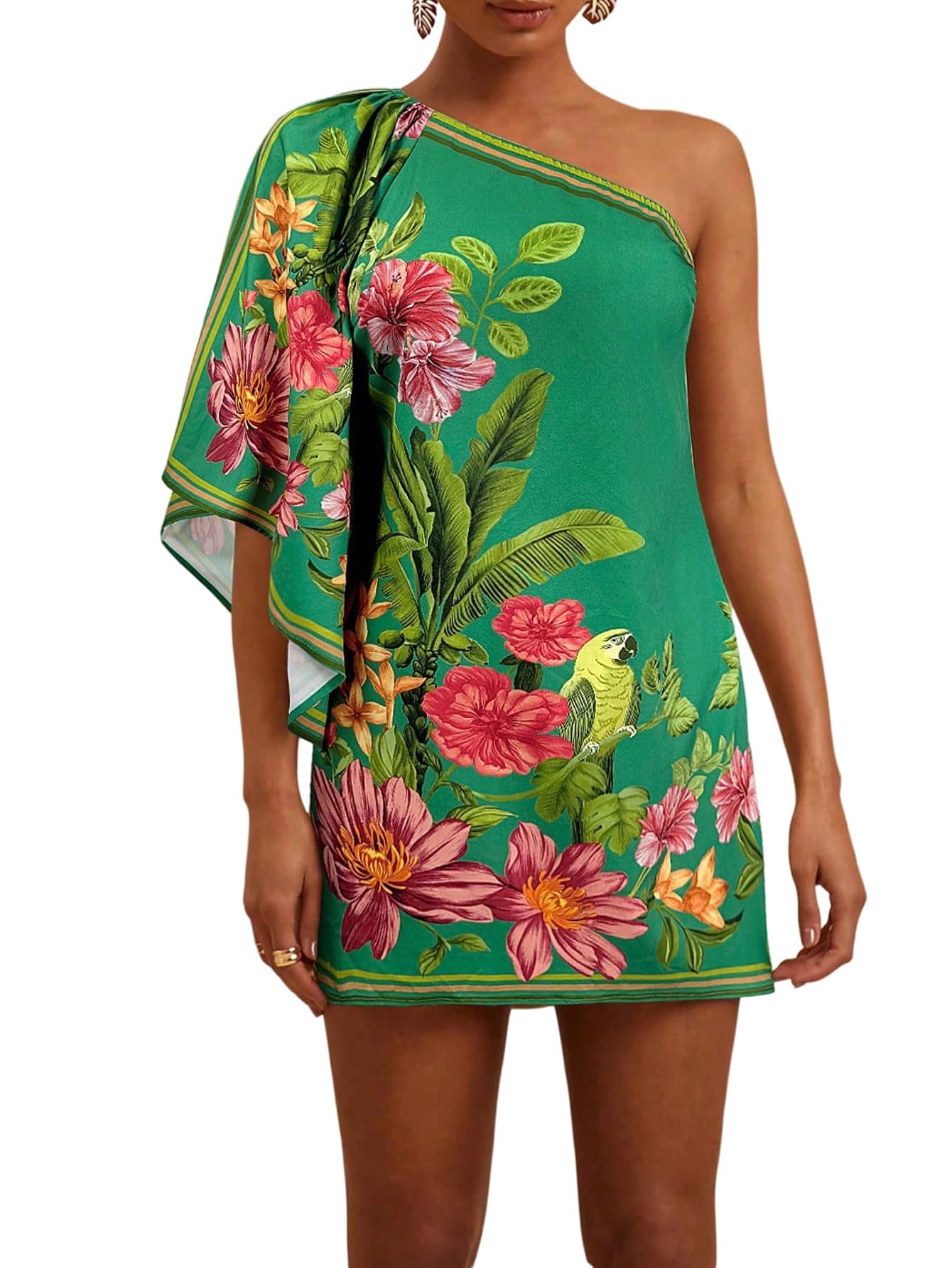 SweatyRocks Abito corto da donna, estivo, leggero, da spiaggia, spalle scoperte, con fiori, alla moda italiana