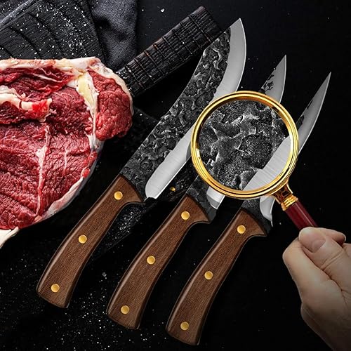 Miniatura 7 de UniqueFire Juego de 3 cuchillos de chef, juego de cuchillos de cocina profesionales, juegos de cuchillos de carnicero afilados, cuchillo de acero de