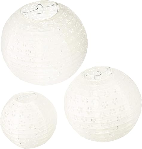 Darice DT814 David Tutera - Faroles de papel con aspecto de encaje, 3 piezas, 6/8/10 pulgadas, color blanco