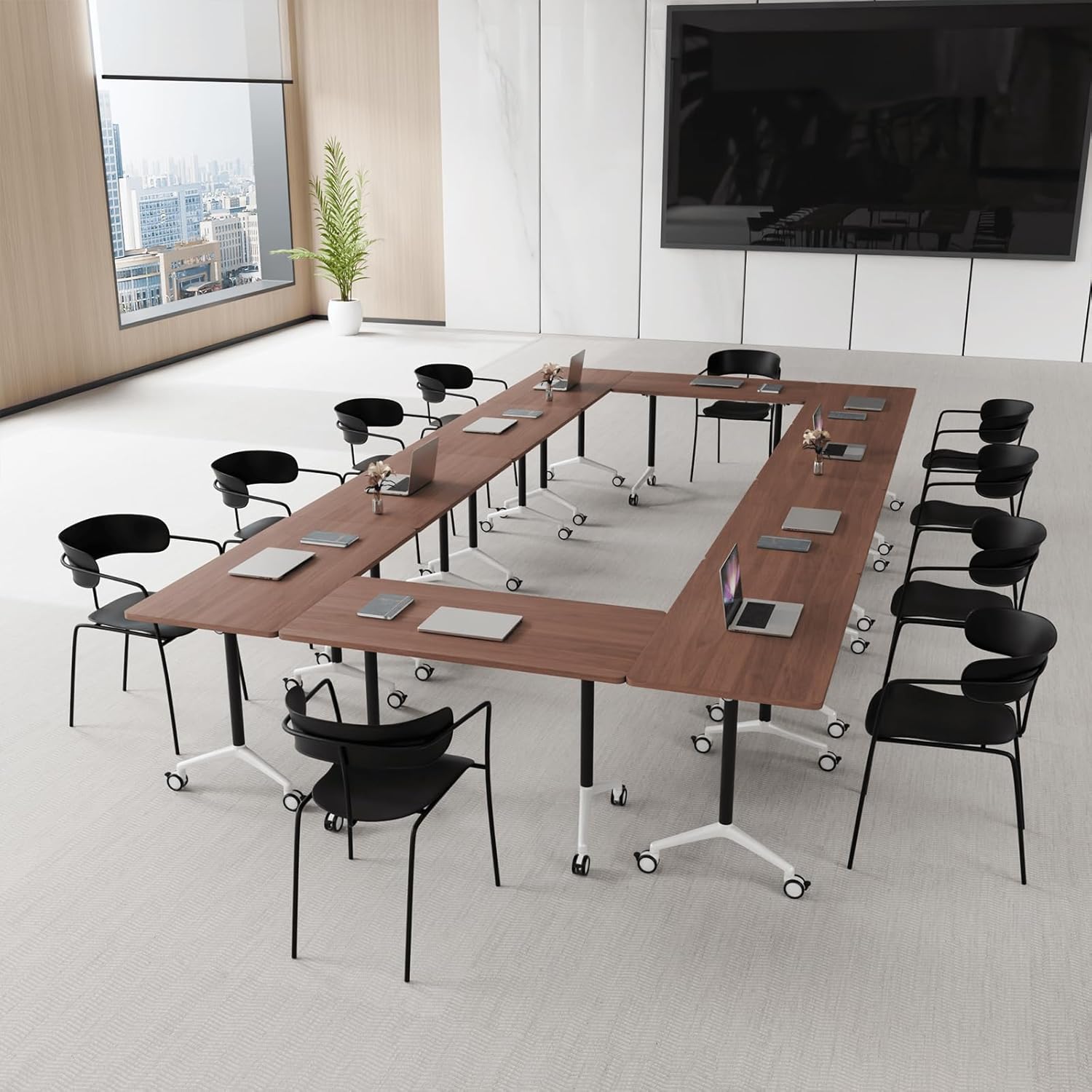 8 Pack Modular Folding Conference Table with Wheels, 71"Large Flip-Top Mobile Training Table Meeting Desk for Classroom & Seminar Rooms,Rolling Conference Room Tables for Office & Boardroom Use