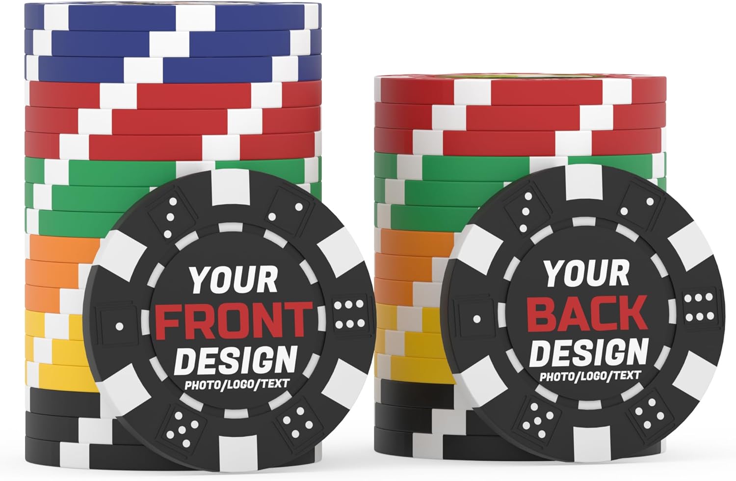 50-500 Custom Poker Chips with Full-color Print, Double-sided Personalized Clay Poker Chips with Logo or Photo, 11.5 Gram Casino, Style Chips, 40mm Diameter, Custom Tokens for Events, Party, Games