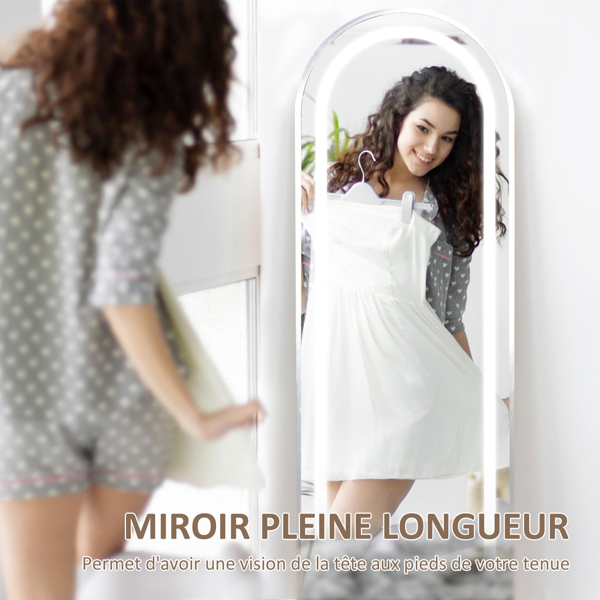 HOMCOM Miroir Pleine Longueur LED 150x40 cm 3 Couleurs Lumière Réglables Interrupteur Tactile Fonction Mémoire Argent