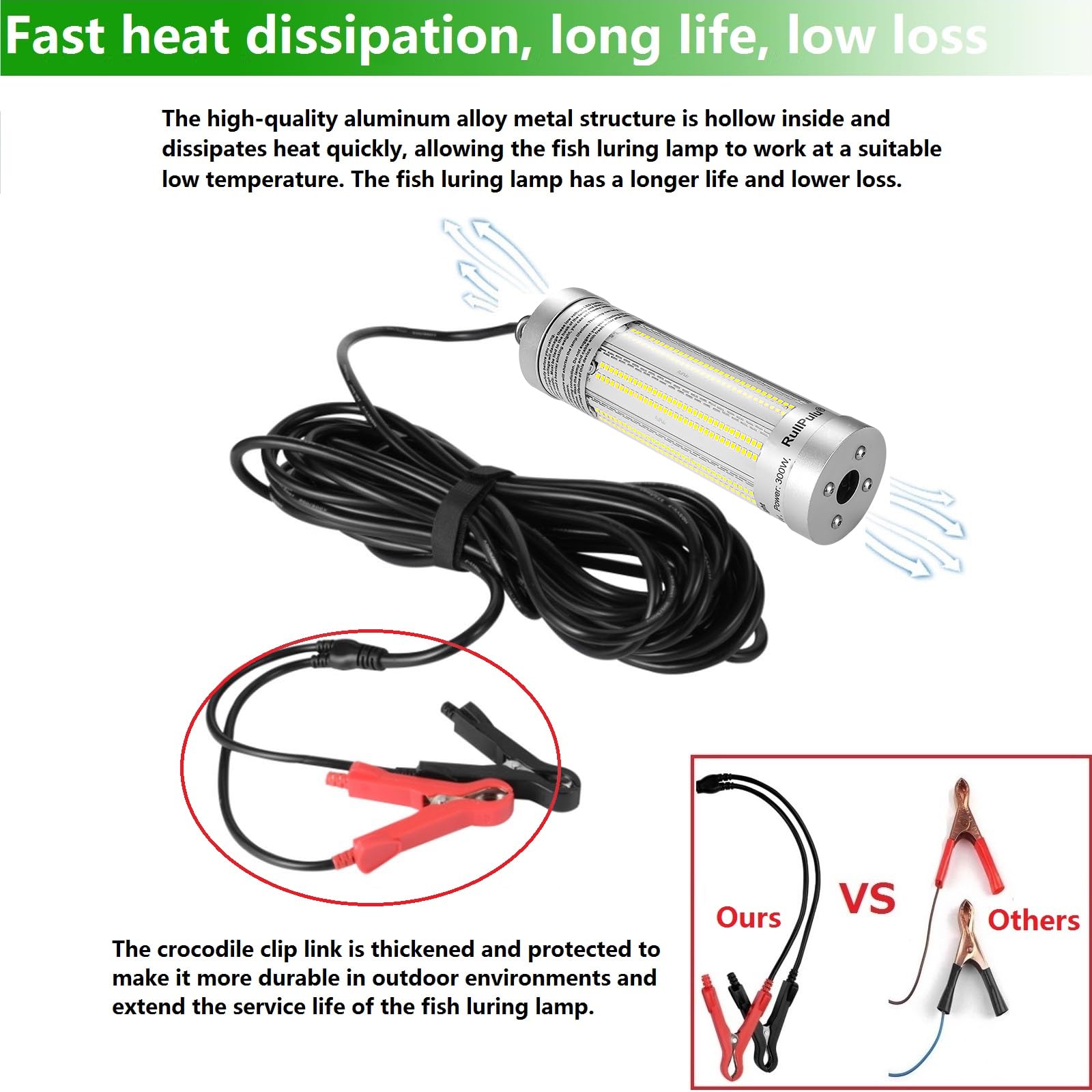 Lampada da pesca subacquea 300W 36000 lumen IP68 impermeabile attrattore esca notturna per barca kayak