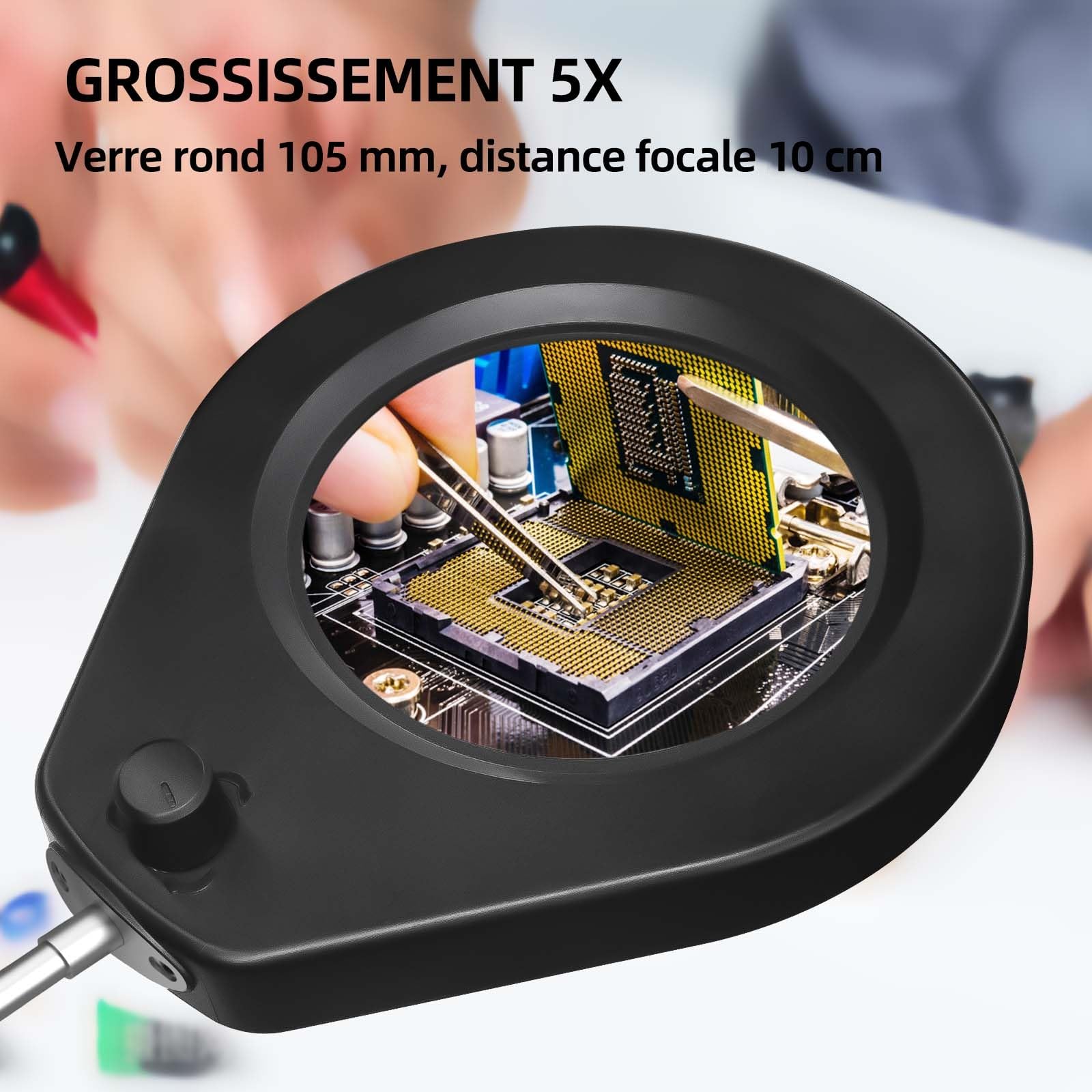 Lampe Loupe LED Beyamz - Verre 105 Mm 5 Dioptries - Éclairage Tricolore Réglable - Bras Pivotant