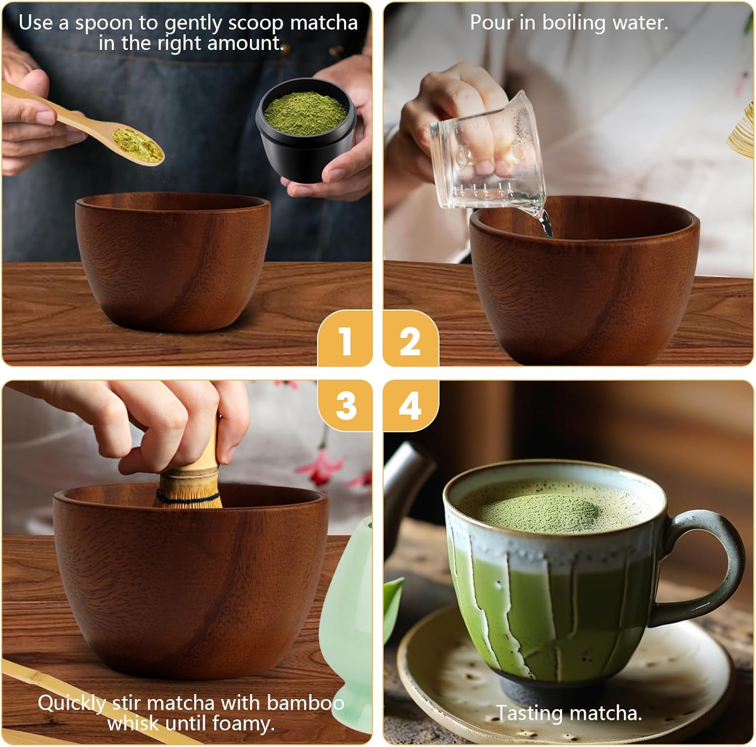 4 Piece Matcha Whisk Kit, Bamboo Matcha Whisk 80 Teeth Matcha Kit, Traditional Spoon, Whisk Holder for Matcha, Complete Matcha Kit are Ideal Gift for Christmas and Birthdays – Blue