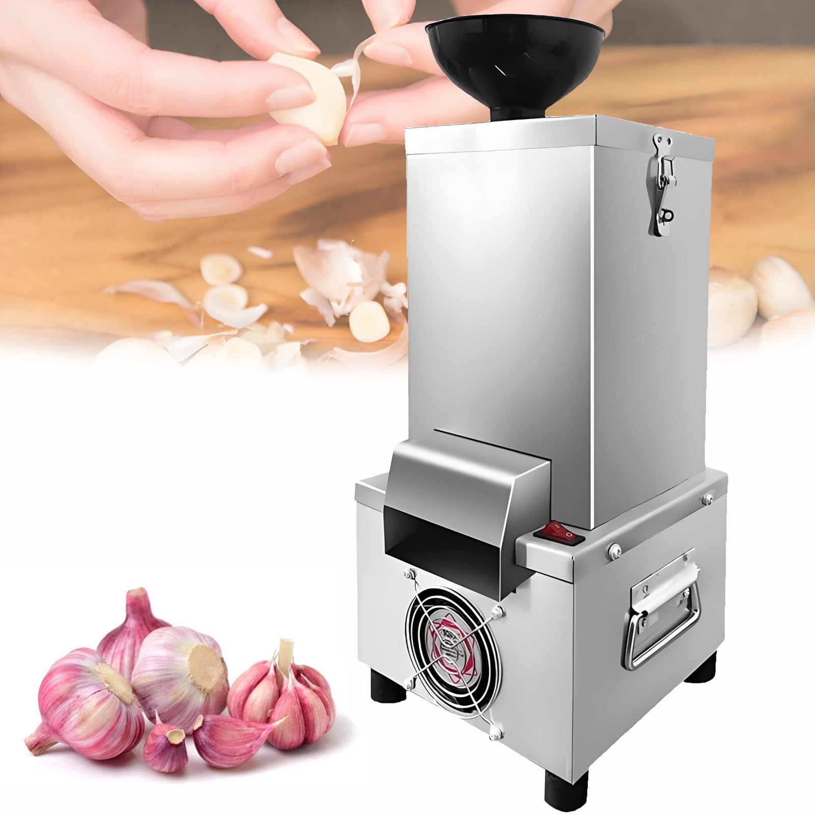 WDDBFL Automatic Dry Garlic Peeling Tool Electric Stainless Steel Garlic Peeler, 20KG/H Fast Peeling Speed Commercial Machine for Restaurants, Snack Bars and Central Kitchen