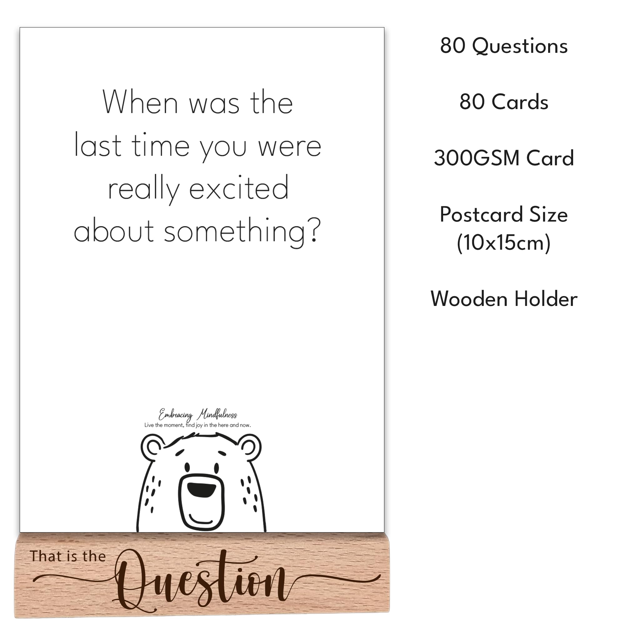 Mindfulness Question Cards 80 Coaching and Reflection Prompts with Wooden Holder for Groups Therapy and Self Awareness - Image 2