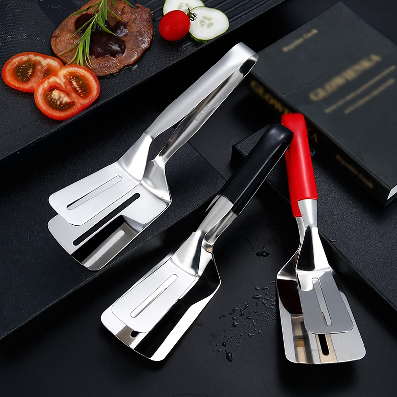ACiyD Kitchens Tongs Edelstahl-Küchenzange Anti-Verbrühung 10,2-Zoll-Speisewender-Zange for Fischsteak Pfannkuchen BBQ (Rot) Grillzange (Size : 1pack) (Red 1pack)