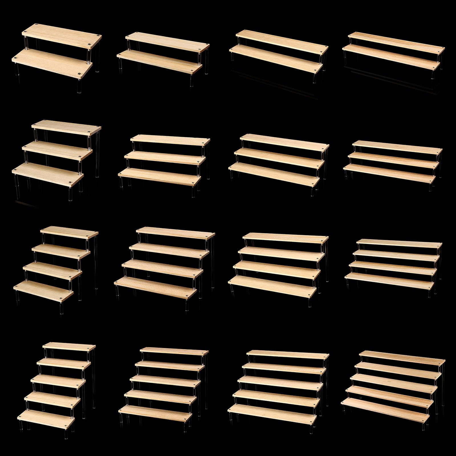 Expositor de escalera de madera y acrílico para perfumes de juguete y objetos pequeños, 1 – 5 niveles, soporte acrílico