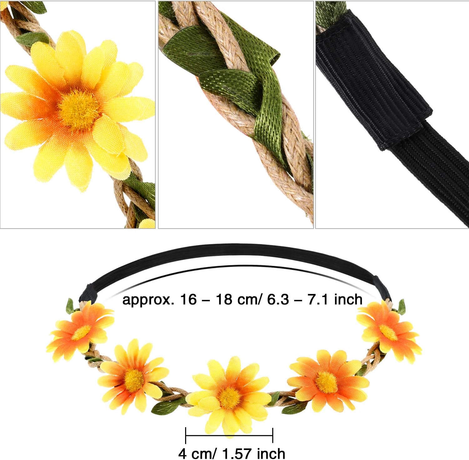 Bememo 20 Pieces Hippie Headband Glasses Costume Set, Includes 10 Pieces Multicolor Daisy Flower Crown, 10 Pieces Round Hippie Sunglasses for Festival