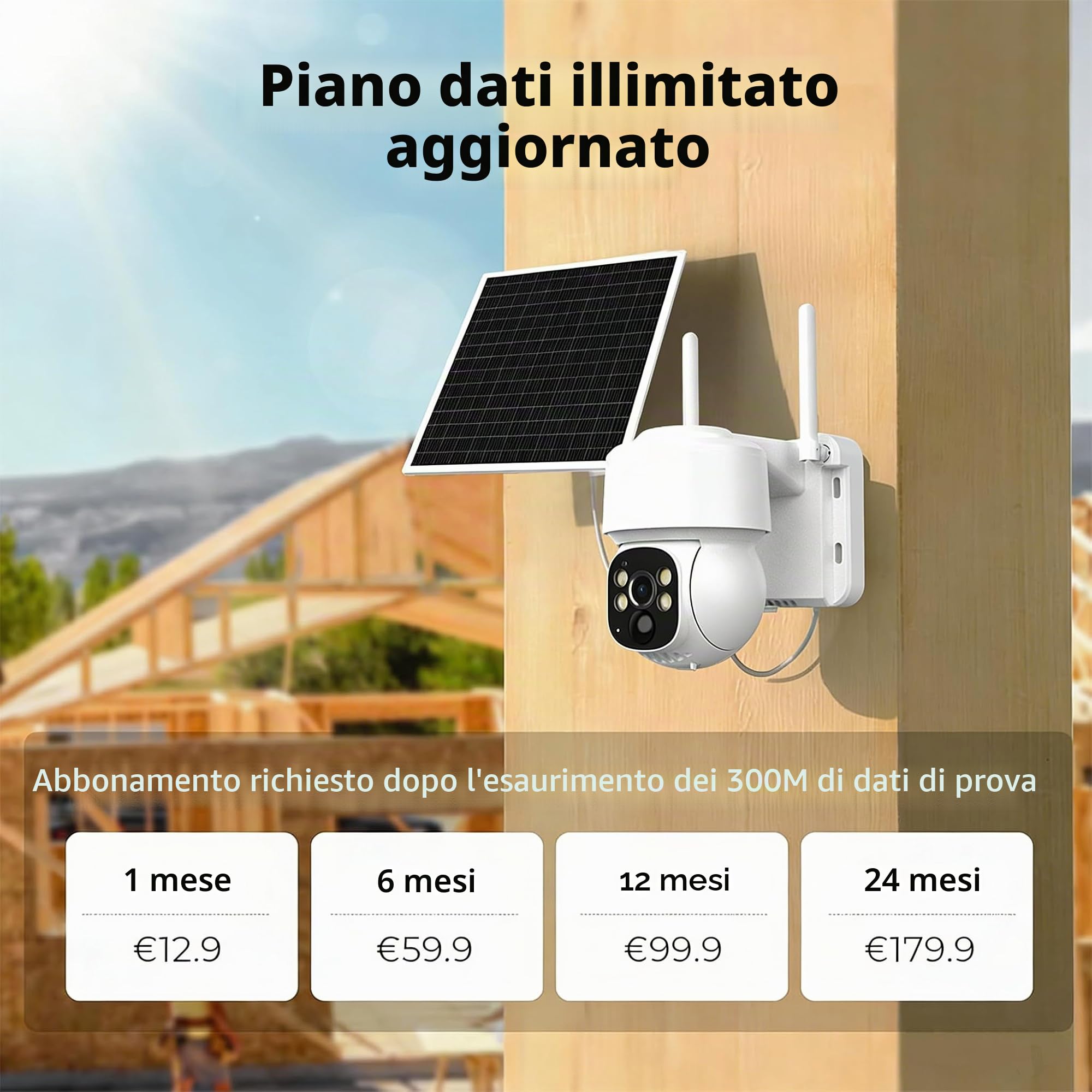 Telecamera di Sicurezza Esterna 4G LTE con Pannello Solare, Telecamera di Sorveglianza 2K PTZ con Scheda SIM, Rilevamento Umano PIR, Visione Notturna, Impermeabile IP66, PTZ 355°/90°, Audio