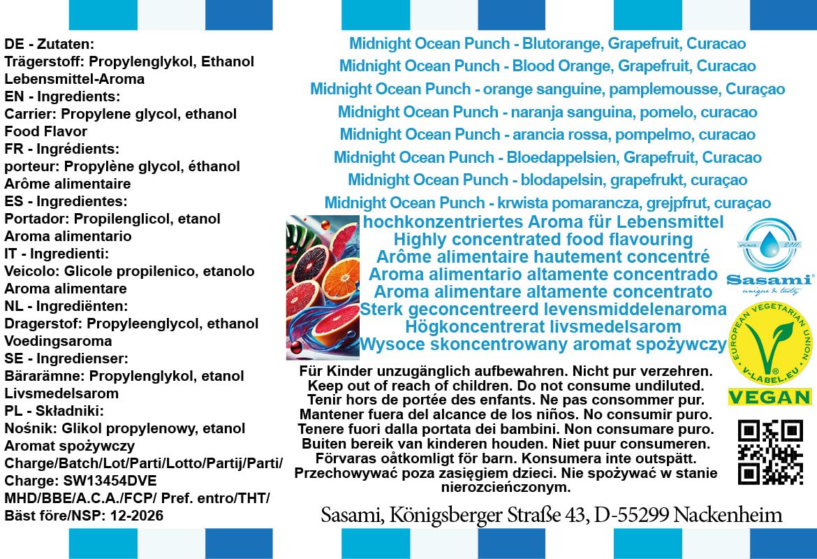 Midnight Ocean Punch - arancia rossa, pompelmo, curacao aroma concentrato - vegano - Sasami - 100ml