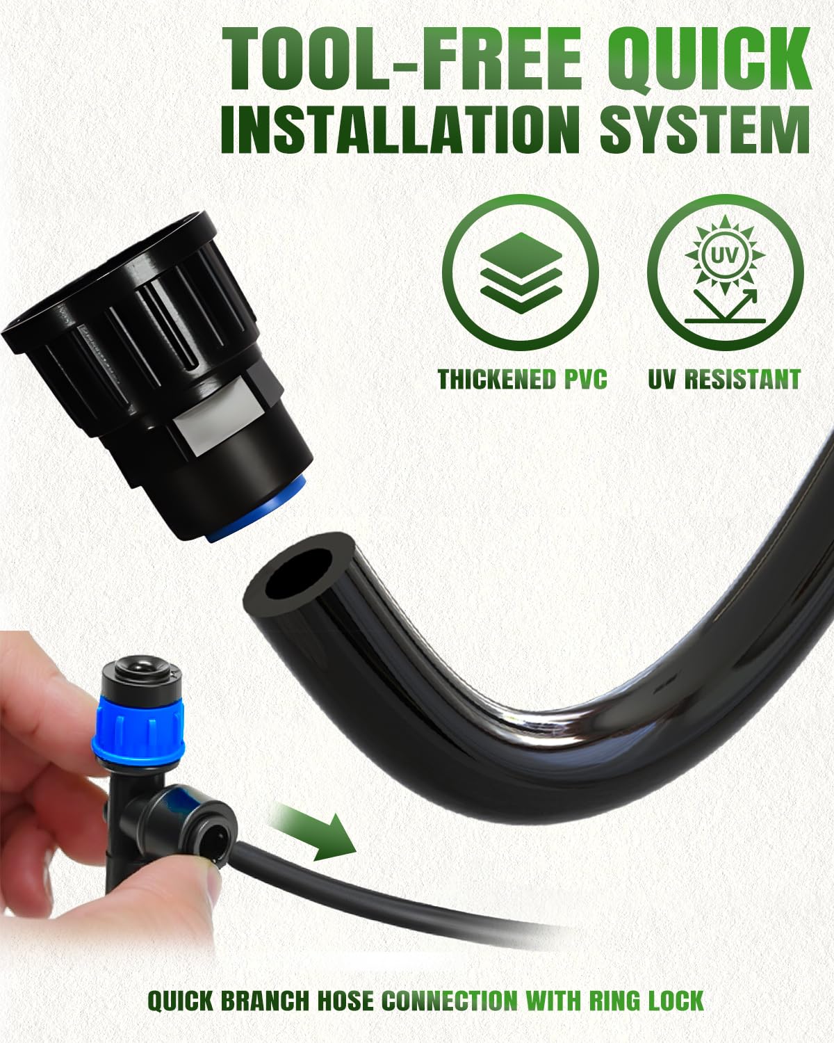 Breeze Touch Système d'irrigation goutte à goutte de 70 m pour jardin, pièces d'irrigation goutte à goutte avec 3 types d'arroseurs, système d'arrosage automatique pour terrasse et pelouse, système