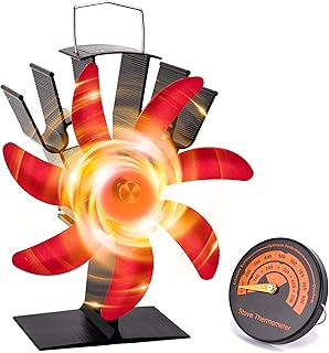 Heat Powered Stove Fan, Lively Life 7-Blades Upgraded Stove Fan for Fireplace Wood Burning Stove Log Burner Eco Friendly Heat Circulation Efficient Fan for Fireplace with Stove Thermometer - Red