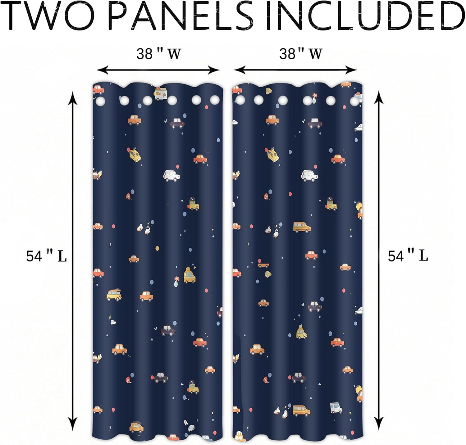 Blue Kids Room Blackout Curtains 54 Inches Long, Thermal Sound Insulation Privacy Drapes, Grommet Light Blocking Window Curtains for Bedroom Nursery Living Room, 2 Panels 38x54,Machine washable