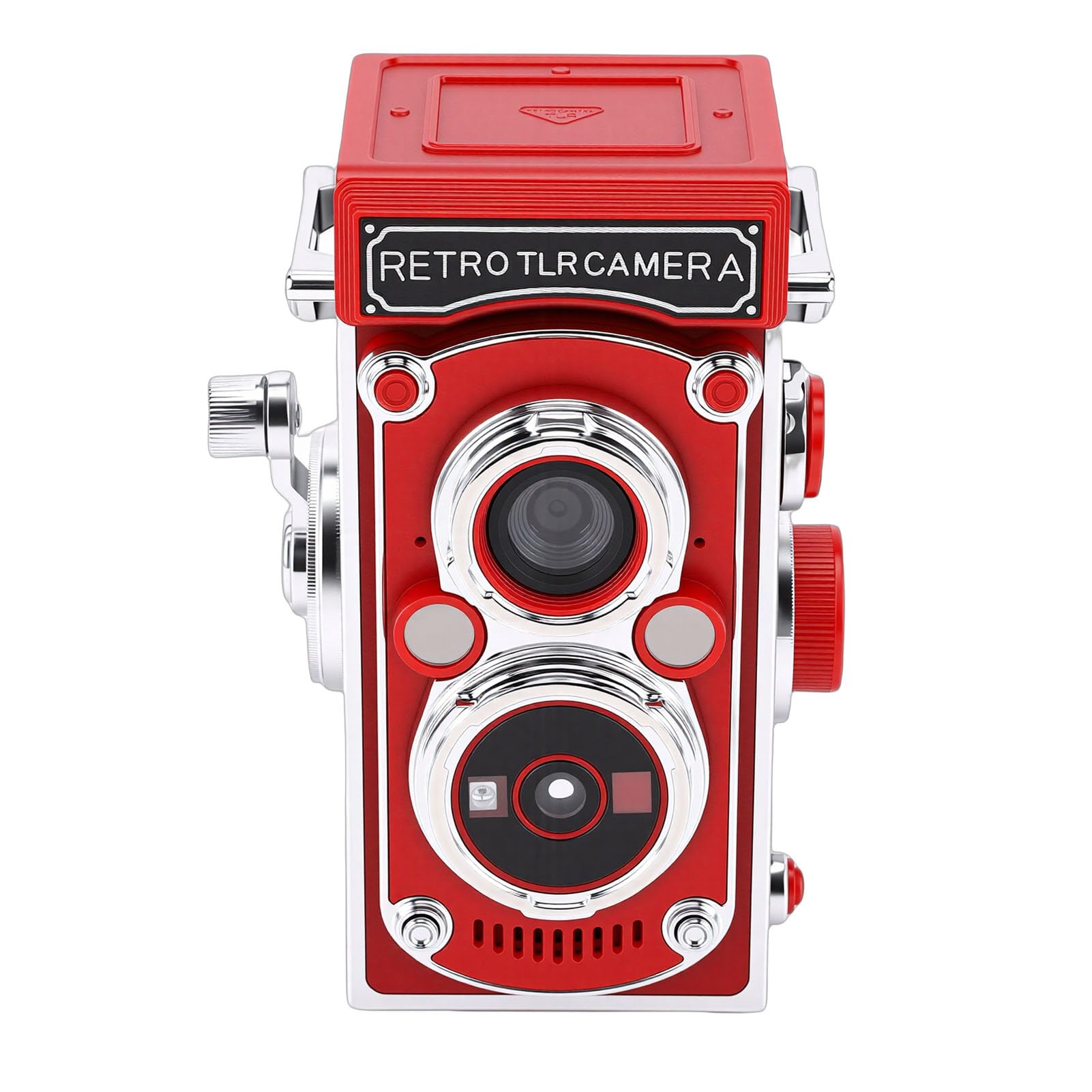Vintage Digital Camera, 64MP 1080P Auto Focus TLR Style Retro Camera for Travel Daily Recording, with Hand Crank Operation and Top Display Screen (Red)-image-21