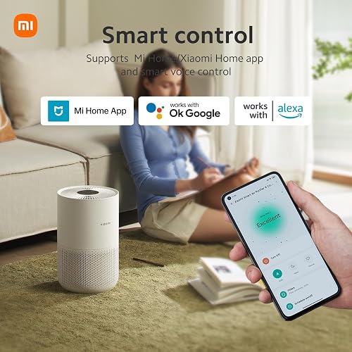 Xiaomi Mi Air Purifier 4 Compact, True HEPA H13 3-Stage Filter System Removes 99.97% of Pollutants as small as 0.3 microns, Smart Home Integration, Whisper Quiet, Just 0.9KW/day, OLED Touch Display - 4